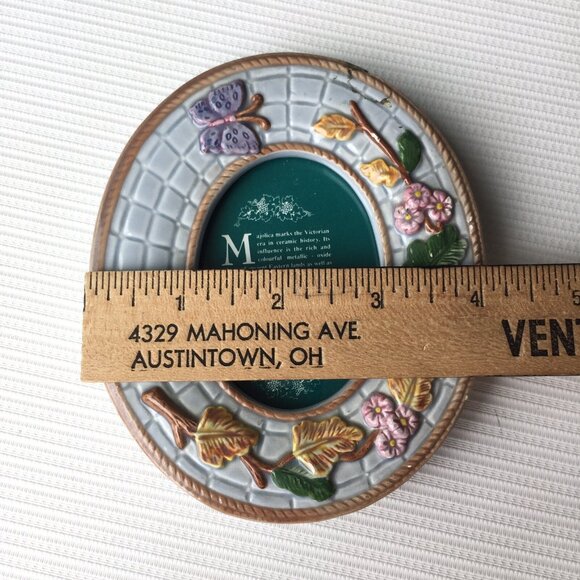 Terragrafics Photo Picture Frame Oval Tiled Floral Flower Butterfly Vintage - Picture 11 of 12